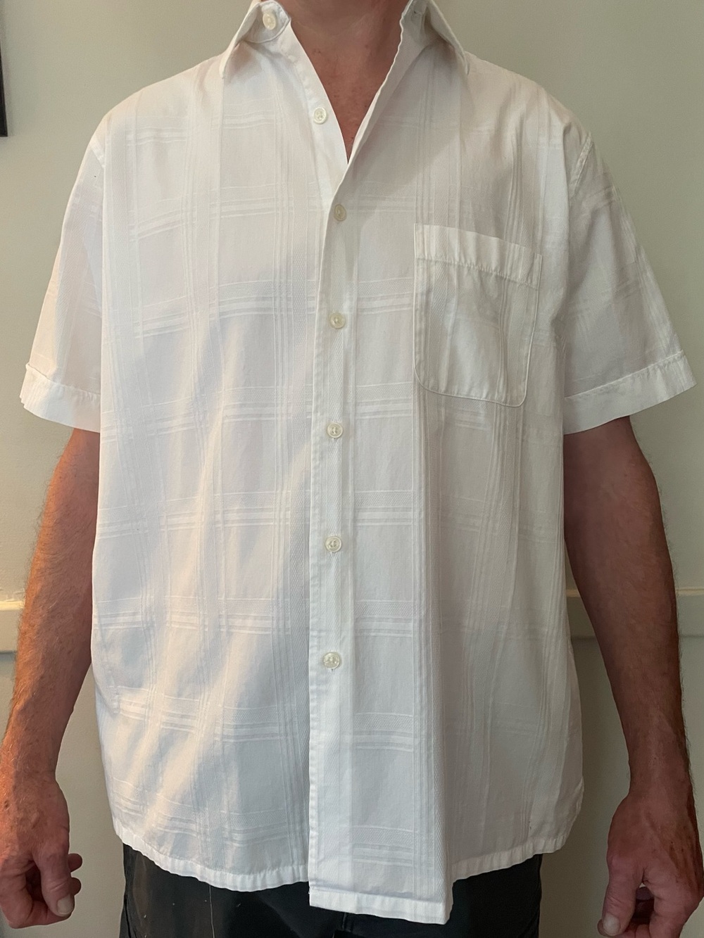 100% Cotton Classic White Short-Sleeve Button-Up Shirt - Men's